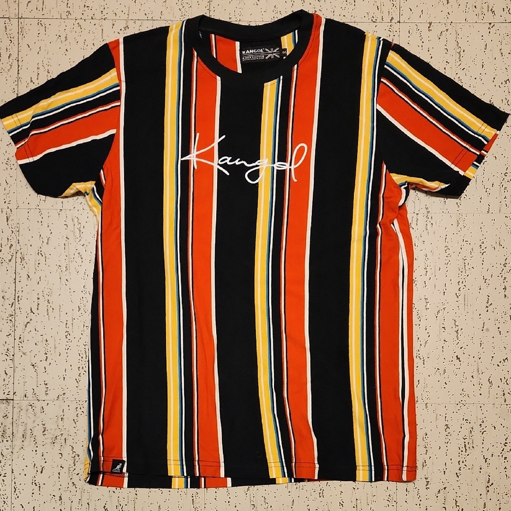 Kangol Heavyweight Stripe Embroidered Logo T-Shirt Vintage 90s